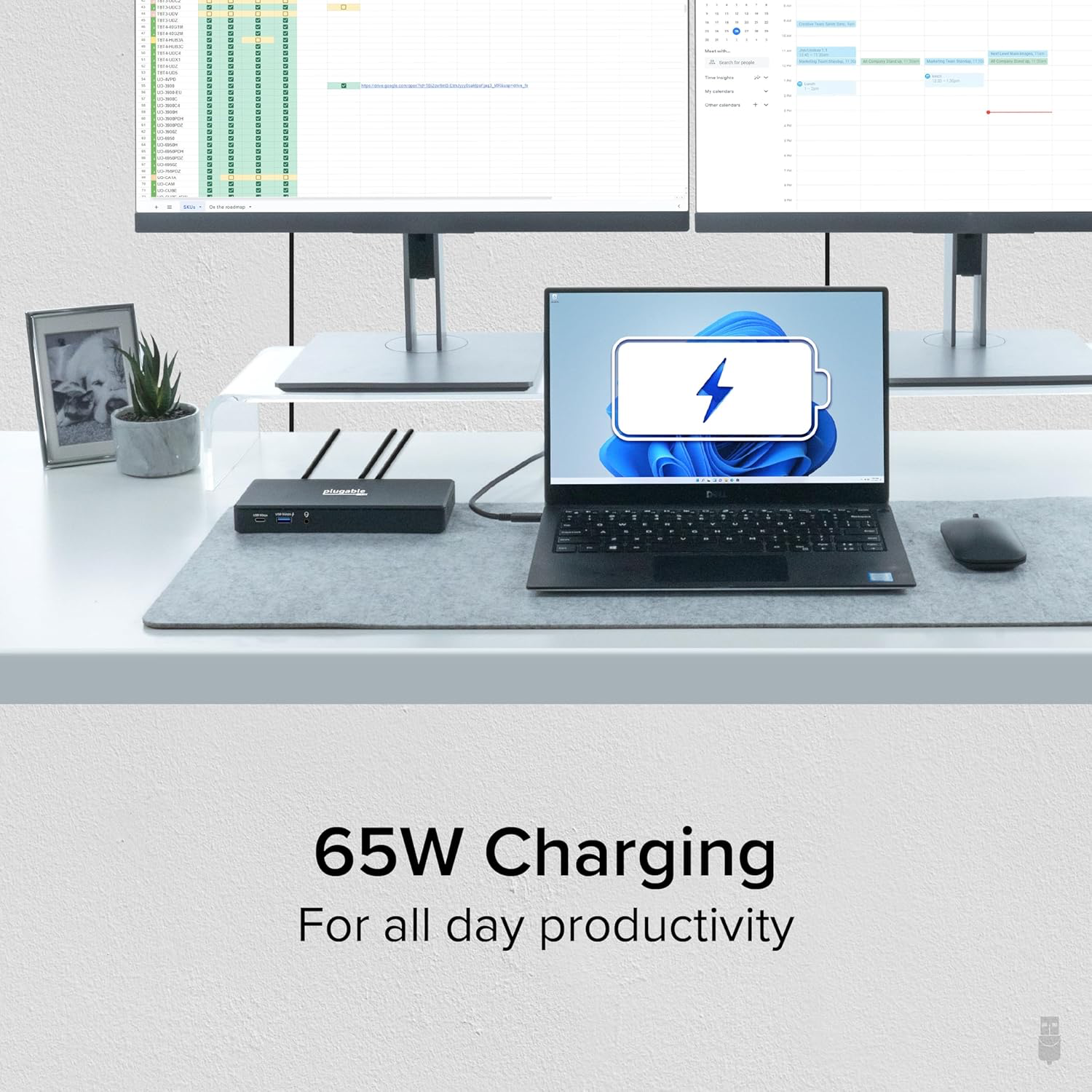 Plugable USB-C Docking Station Dual 4K 60Hz HDMI, 65W Charging, Gigabit Ethernet, 1x USB-C 5Gbps, 3X USB-A, Audio, Windows/ChromeOS, USB-C/USB4/Thunderbolt, Driverless (UD-MSTH2)