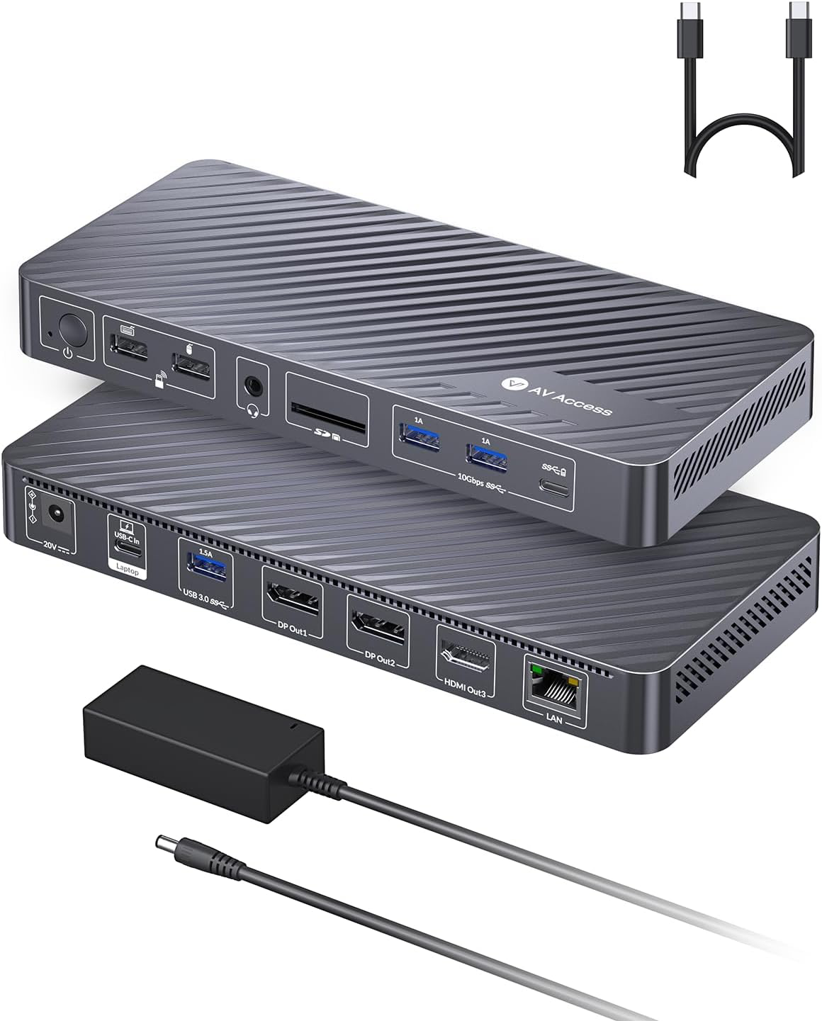 AV Access Docking Station 3 Monitors, 8K@30Hz Single Display, Triple 4K Display (2DP/1HDMI), USB-C Dock with 100W Laptop Charging, 10Gbps USB-C/A, Ethernet, Audio, SD, for MacBook/Chrome/Dell/HP