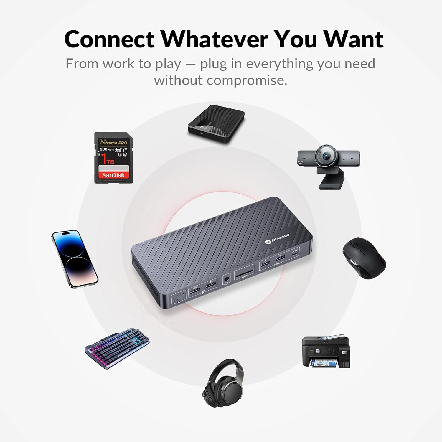 AV Access Docking Station 3 Monitors, 8K@30Hz Single Display, Triple 4K Display (2DP/1HDMI), USB-C Dock with 100W Laptop Charging, 10Gbps USB-C/A, Ethernet, Audio, SD, for MacBook/Chrome/Dell/HP