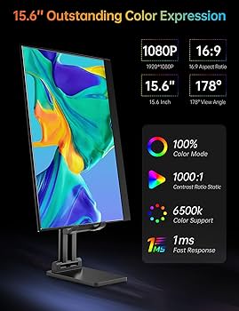 VILVA Portable-Monitor-for-Laptop – 15.6” 1080P FHD IPS Display USB-C HDMI Portable Monitor for Laptop with Cover and Speakers External Monitor for Laptop/PC/Mac/Phone/Xbox Switch/PS4/