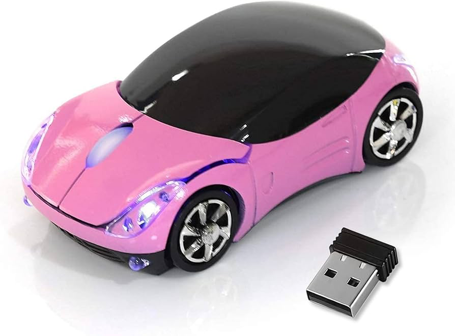 Pink Wireless Car Mouse – 2.4G Wireless with USB Receiver, Optical Mouse for PC, Laptop, Tablet – Win XP/Vista/7/ME/2000/Mac OS Pink Mouse for Her for Christmas