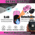 Pink Wireless Car Mouse – 2.4G Wireless with USB Receiver, Optical Mouse for PC, Laptop, Tablet – Win XP/Vista/7/ME/2000/Mac OS Pink Mouse for Her for Christmas