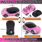 Pink Wireless Car Mouse – 2.4G Wireless with USB Receiver, Optical Mouse for PC, Laptop, Tablet – Win XP/Vista/7/ME/2000/Mac OS Pink Mouse for Her for Christmas
