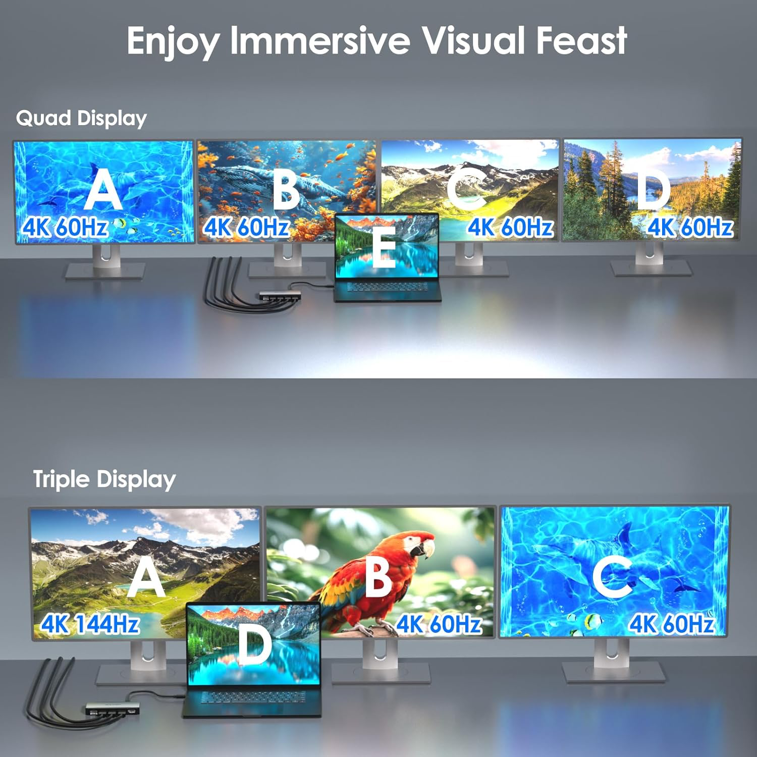 USB C Docking Station Dual HDMI, WAVLINK 4 Monitor Docking Station with Dual DP, Dual HDMI, 100W PD in, 5G Ethernet Port for Dell/HP/Lenovo etc, Windows Systerm Computer Only – Host USB3.2 Required