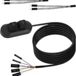 PC Power Button with 1.8m/5.9ft Cable, Black Desktop Computer External Supply Switch PC Power Button Splitter (Adapter Connector Not Included) for Computer Motherboard