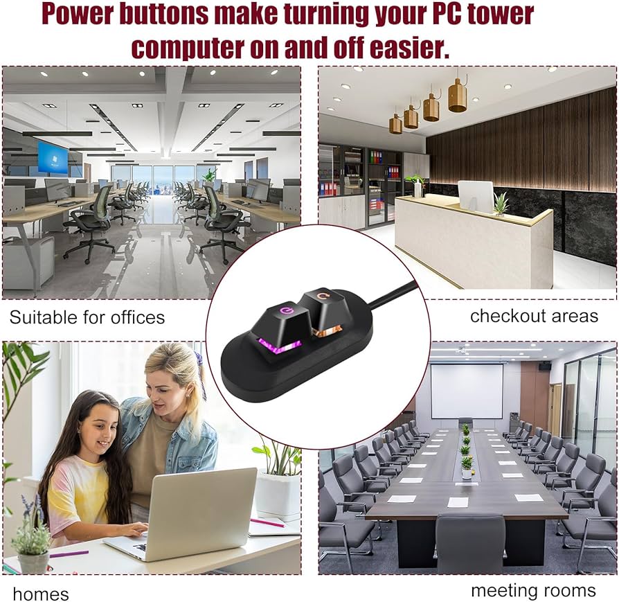 PC Power Button with 1.8m/5.9ft Cable, Black Desktop Computer External Supply Switch PC Power Button Splitter (Adapter Connector Not Included) for Computer Motherboard