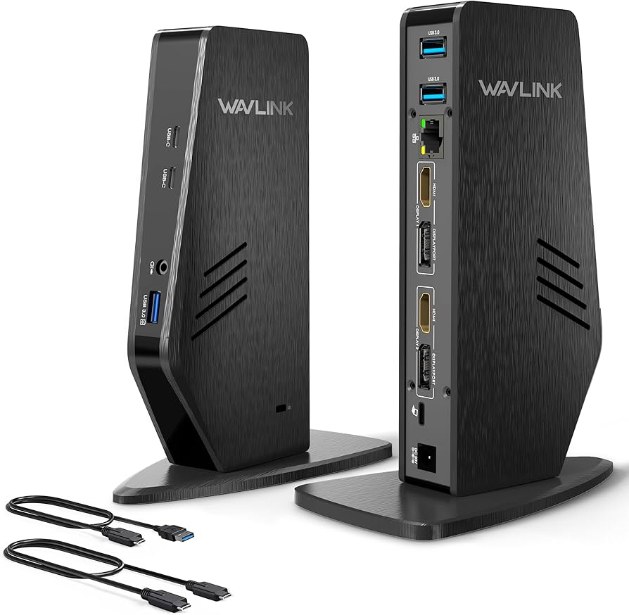 WAVLINK Universal Laptop Docking Station – Dual Monitor Support for Windows and Mac, 5K/Dual 4K@60Hz (2 HDMI, 2 DP, 3 USB, 2 USB-C, Ethernet, Audio&Mic)