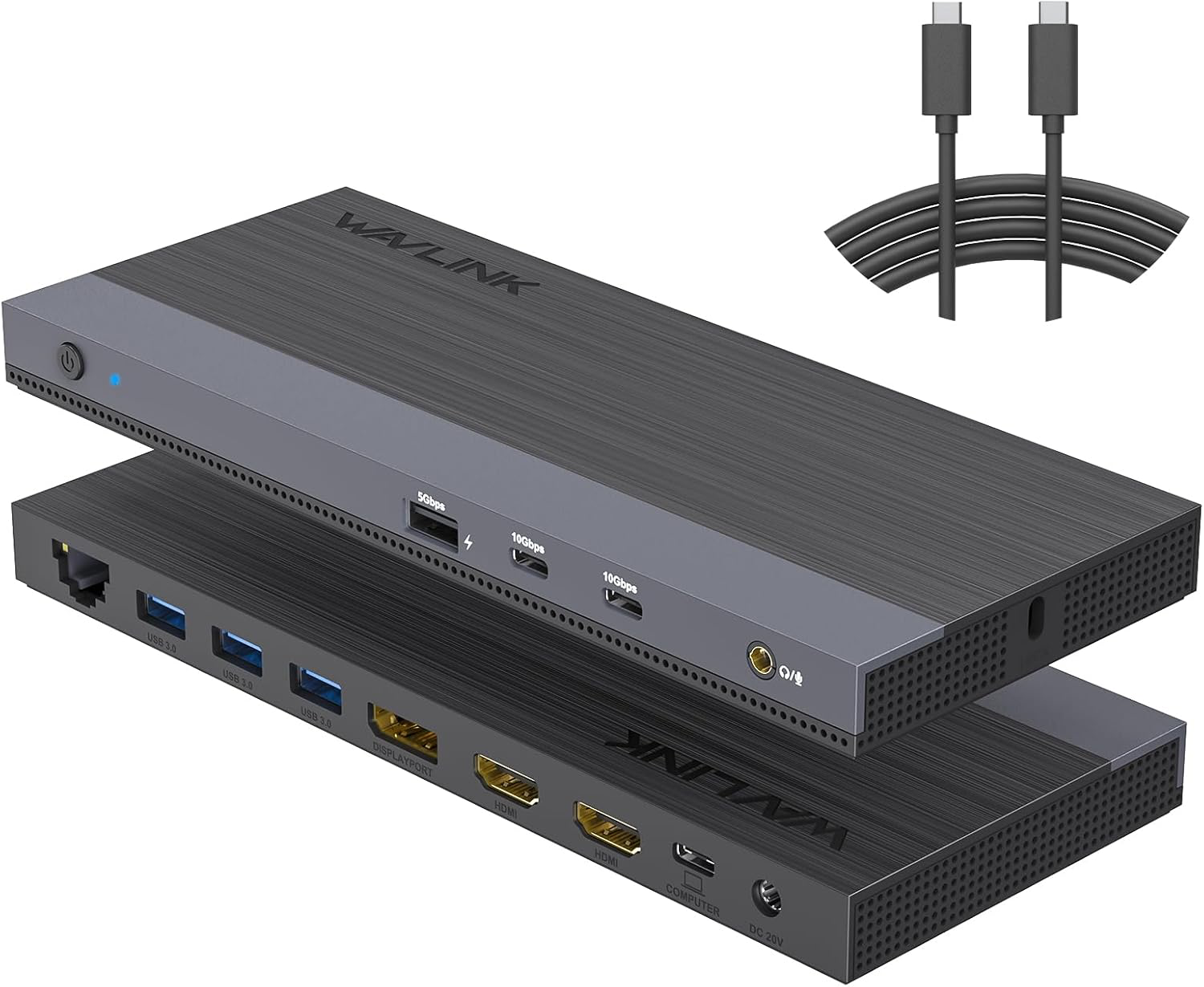 WAVLINK USB C Docking Station Triple Display Dual Monitor, USB Type C to Dual HDMI Dock, 2 HDMI, DisplayPort, 100W PD3.0 for Laptop, Ethernet, 4 USB 3.0, 2 USB C, Audio