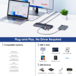 WAVLINK USB C Docking Station Triple Display Dual Monitor, USB Type C to Dual HDMI Dock, 2 HDMI, DisplayPort, 100W PD3.0 for Laptop, Ethernet, 4 USB 3.0, 2 USB C, Audio