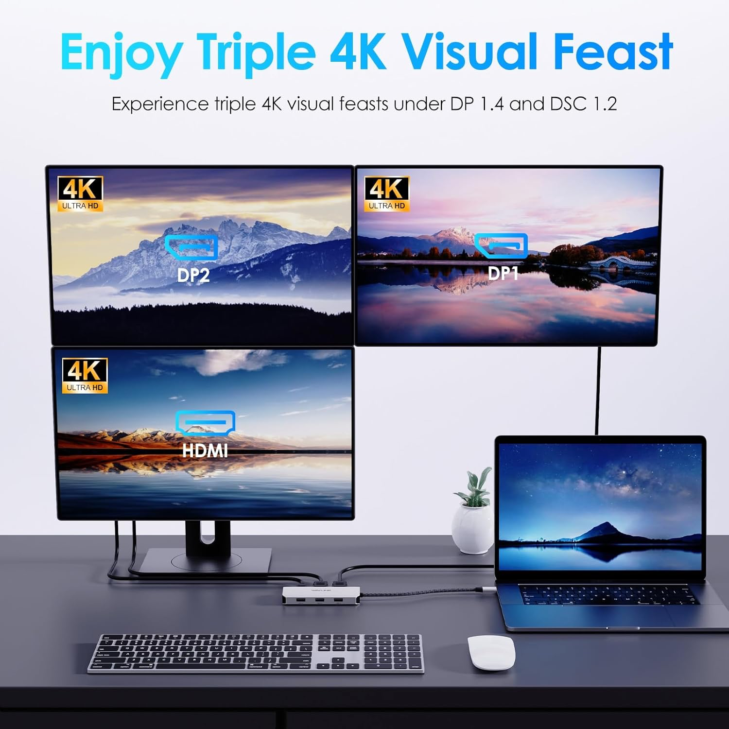 Laptop Docking Station, WAVLINK Quad Monitor Docking Station with Dual DP, HDMI, VGA, 100W PD in, 3* USB-A2.0 for Wireless Device, Compatible with Dell/HP/Lenovo etc, Windows Systerm Computer Only