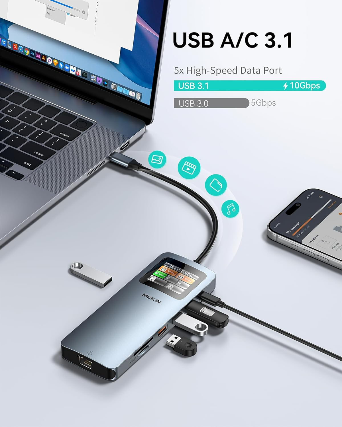 MOKiN LED Docking Station,12 in 1 Laptop Docking Station Dual Monitor 8K@30Hz,USB C Docking Station with 2 HDMI,PD 100W,2500Mbps LAN,5 * 10Gbps USB Ports,SD/TF Card Reader for MacBook/Dell/HP/Lenovo