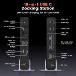 TobenONE USB C Docking Station 3 Monitors, 18-in-1 Triple 4K Display, 150W Power Adapter with 20W Fast Charging, 8 USB Ports up to 10Gbps, 2 HDMI/DP/USB C, for Windows/Chrome OS