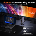 TobenONE USB C Docking Station 3 Monitors, 18-in-1 Triple 4K Display, 150W Power Adapter with 20W Fast Charging, 8 USB Ports up to 10Gbps, 2 HDMI/DP/USB C, for Windows/Chrome OS