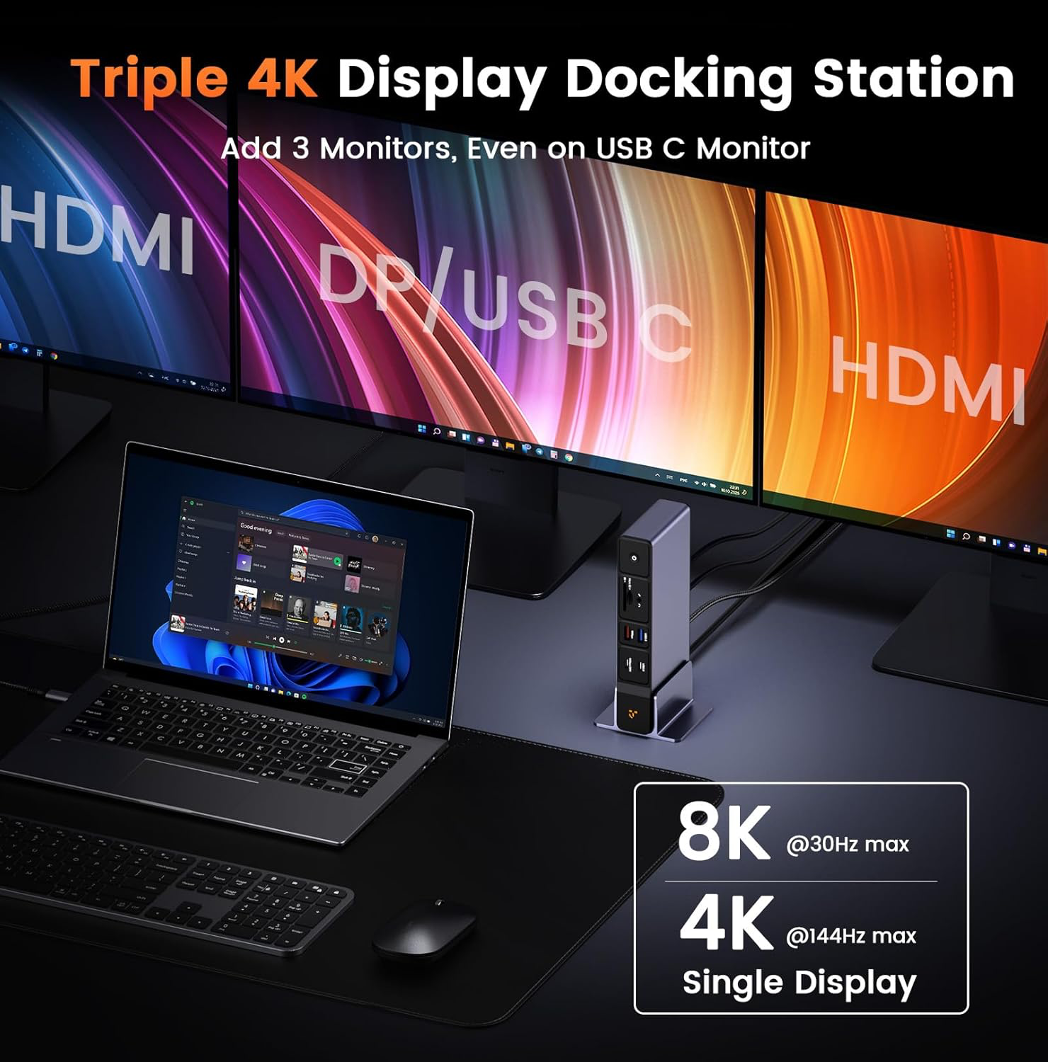 TobenONE USB C Docking Station 3 Monitors, 18-in-1 Triple 4K Display, 150W Power Adapter with 20W Fast Charging, 8 USB Ports up to 10Gbps, 2 HDMI/DP/USB C, for Windows/Chrome OS