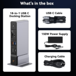 TobenONE USB C Docking Station 3 Monitors, 18-in-1 Triple 4K Display, 150W Power Adapter with 20W Fast Charging, 8 USB Ports up to 10Gbps, 2 HDMI/DP/USB C, for Windows/Chrome OS