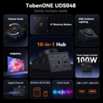 TobenONE 10-in-1 Shortcut-Key Docking Station with 4 Shortcut Button and Volume Knob, USB C Dock with 4K@60Hz HDMI, 100W PD, 3 USB, Ethernet, Audio, SD/microSD for MacBook, Windows, Chrome, Mac mini