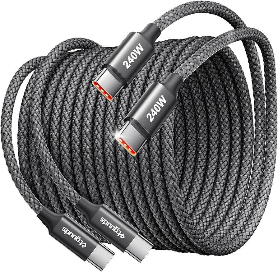 etguuds 240W USB C to USB C Cable 10ft, 2-Pack, Super Fast Charging Type C Charger Cord for iPhone 17 16 15 Series, Samsung Galasy S25 S24, for MacBook iPad Steam Deck Switch USBC Laptop