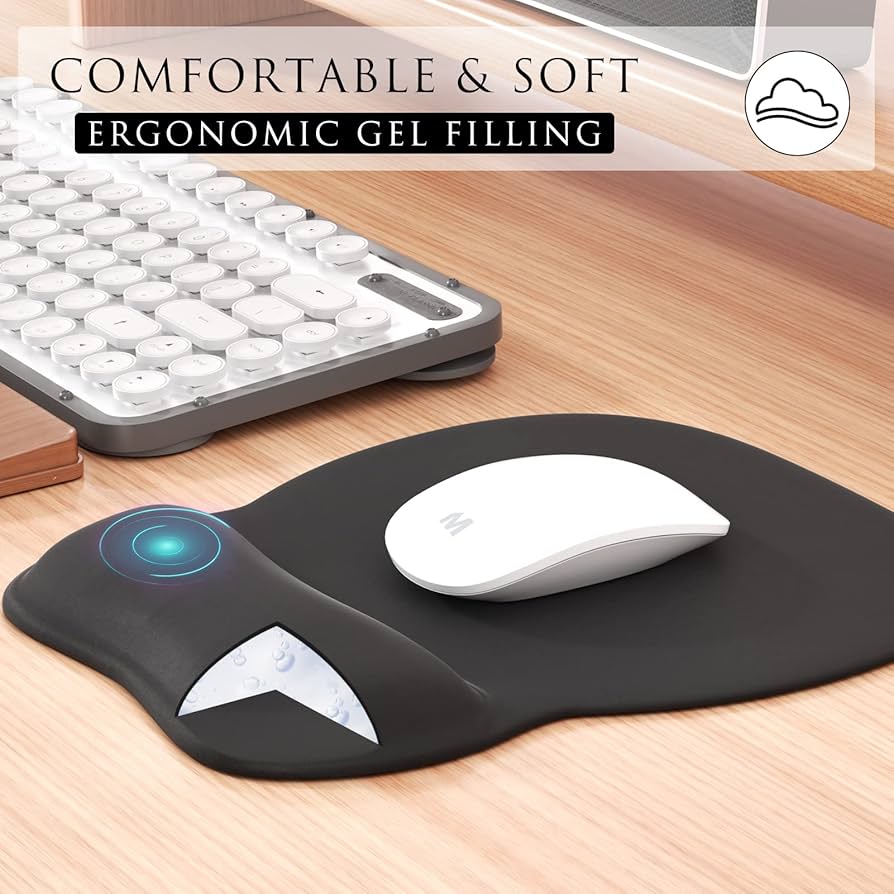 MROCO Ergonomic Mouse Pad with Gel Wrist Rest, Smooth Wrist Support Surface, Non-Slip PU Base for Pain Relief, Comfortable Mousepad for Computer, Laptop, Office & Home, 9.4 x 8.1 in, Black