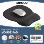 MROCO Ergonomic Mouse Pad with Gel Wrist Rest, Smooth Wrist Support Surface, Non-Slip PU Base for Pain Relief, Comfortable Mousepad for Computer, Laptop, Office & Home, 9.4 x 8.1 in, Black