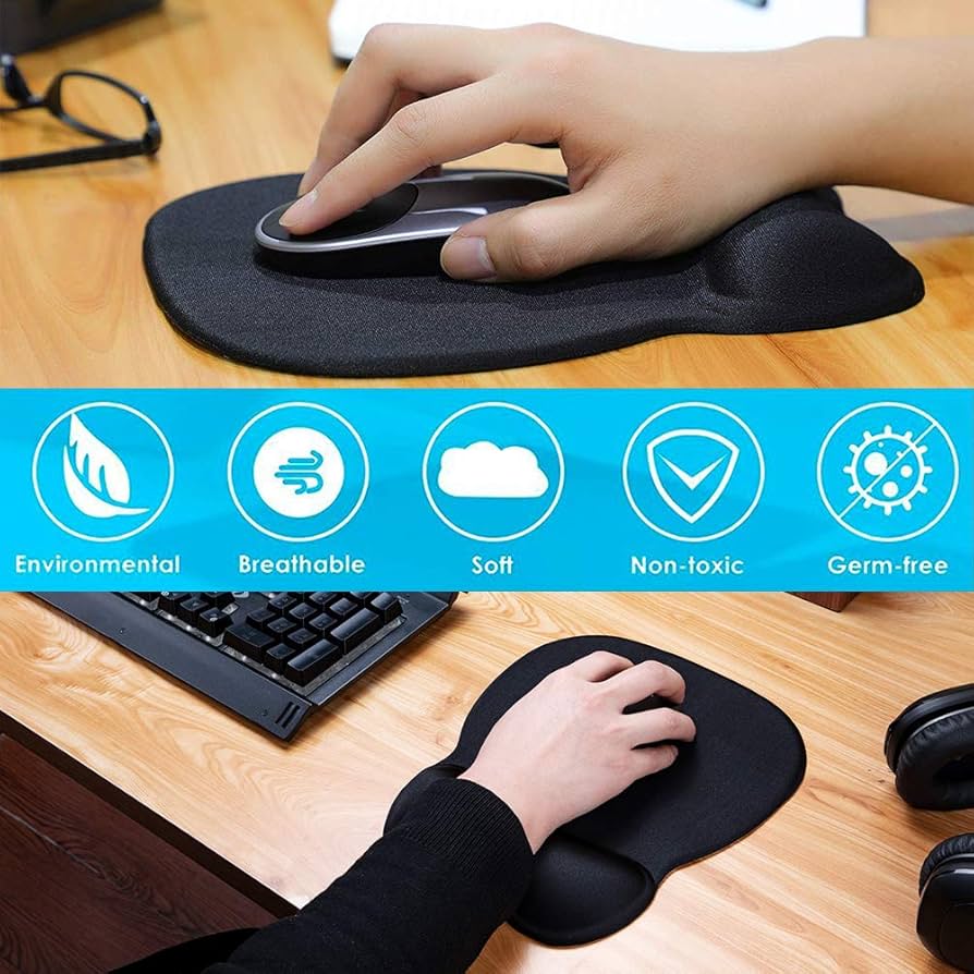 MROCO Ergonomic Mouse Pad with Gel Wrist Rest, Smooth Wrist Support Surface, Non-Slip PU Base for Pain Relief, Comfortable Mousepad for Computer, Laptop, Office & Home, 9.4 x 8.1 in, Black