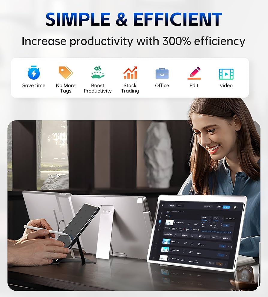 FOPO 15.6 Triple Laptop Screen Extender, Left Screen 360° Rotation Laptop Monitor Extender, Plug and Play Triplp Monitor for 13-17″ Laptops with USB-C/HDMI, for Windows/Mac(M1/M2/M3) Pro/Max – S10