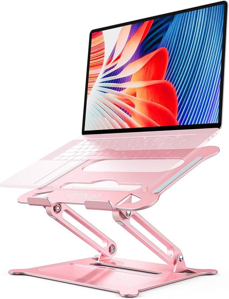 Urmust Laptop Stand for Desk Aluminum Computer Stand Riser Holder for Laptop Compatible with MacBook Air Pro, Dell, HP, Lenovo Samsung, Alienware All Laptops 11-15.6″(Pink)