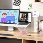 Urmust Laptop Stand for Desk Aluminum Computer Stand Riser Holder for Laptop Compatible with MacBook Air Pro, Dell, HP, Lenovo Samsung, Alienware All Laptops 11-15.6″(Pink)