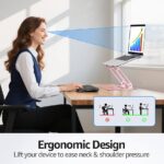 Urmust Laptop Stand for Desk Aluminum Computer Stand Riser Holder for Laptop Compatible with MacBook Air Pro, Dell, HP, Lenovo Samsung, Alienware All Laptops 11-15.6″(Pink)