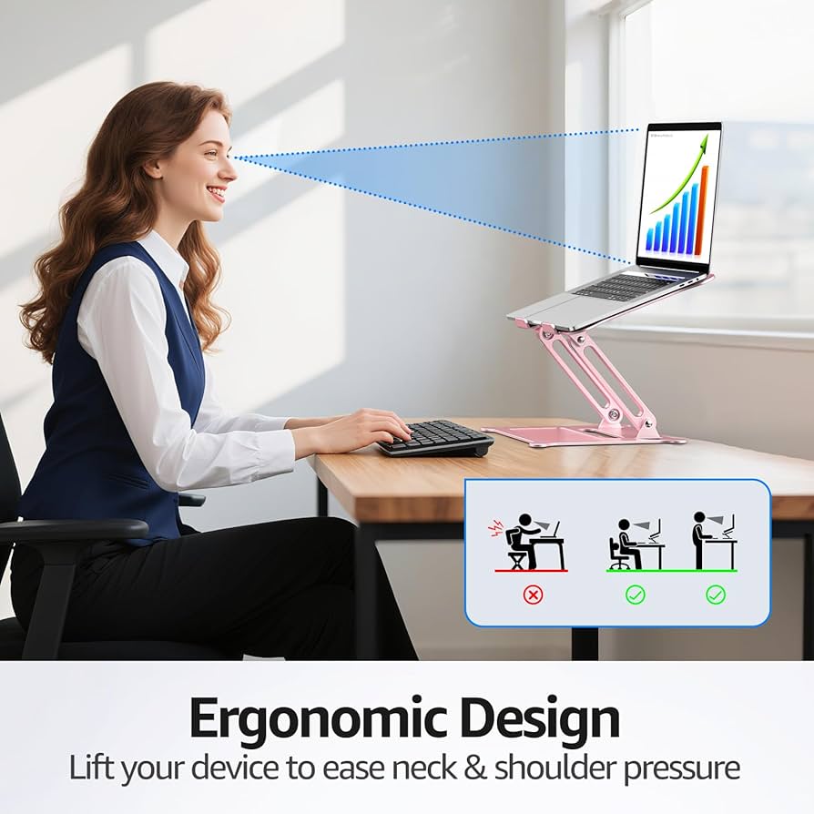 Urmust Laptop Stand for Desk Aluminum Computer Stand Riser Holder for Laptop Compatible with MacBook Air Pro, Dell, HP, Lenovo Samsung, Alienware All Laptops 11-15.6″(Pink)