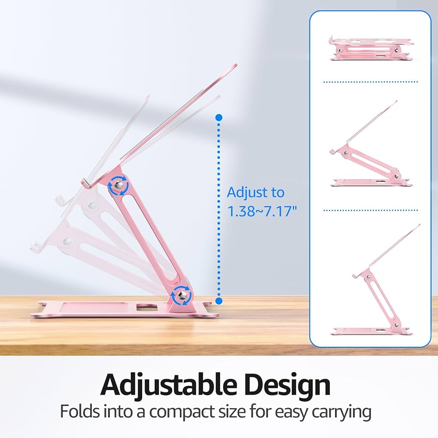 Urmust Laptop Stand for Desk Aluminum Computer Stand Riser Holder for Laptop Compatible with MacBook Air Pro, Dell, HP, Lenovo Samsung, Alienware All Laptops 11-15.6″(Pink)