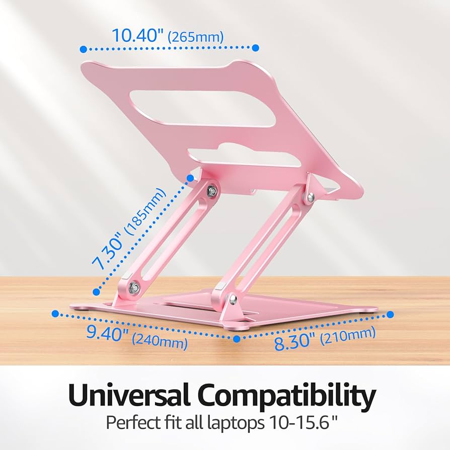 Urmust Laptop Stand for Desk Aluminum Computer Stand Riser Holder for Laptop Compatible with MacBook Air Pro, Dell, HP, Lenovo Samsung, Alienware All Laptops 11-15.6″(Pink)