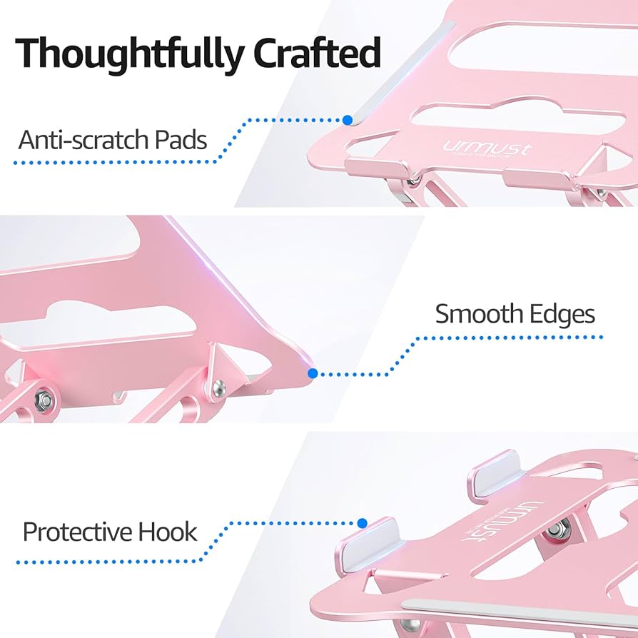 Urmust Laptop Stand for Desk Aluminum Computer Stand Riser Holder for Laptop Compatible with MacBook Air Pro, Dell, HP, Lenovo Samsung, Alienware All Laptops 11-15.6″(Pink)