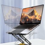 Adjustable Laptop Stand for Desk, 360° Rotating Base Ergonomic Computer Stand, Laptop Riser Foldable Protable for Office Home Fits Compatible with MacBook Pro/Air Notebook up to 10-16″ Black