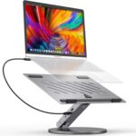 Adjustable Laptop Stand with 6-in-1 USB C Docking Station, 360° Rotation, 4K HDMI, USB3.0, PD100W, Compatible with MacBook Pro Air, Dell XPS, HP 10-16” – Gray