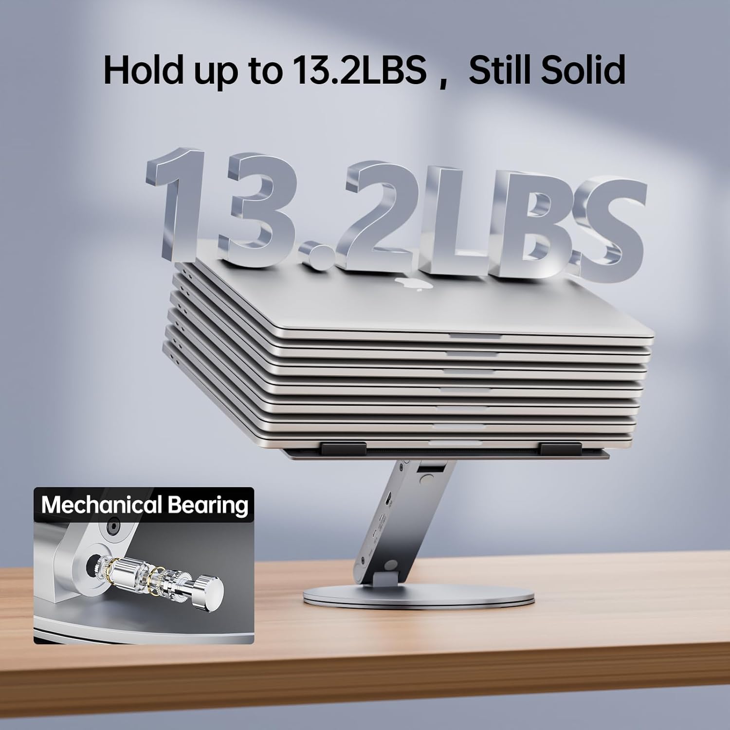 Adjustable Laptop Stand with 6-in-1 USB C Docking Station, 360° Rotation, 4K HDMI, USB3.0, PD100W, Compatible with MacBook Pro Air, Dell XPS, HP 10-16” – Gray