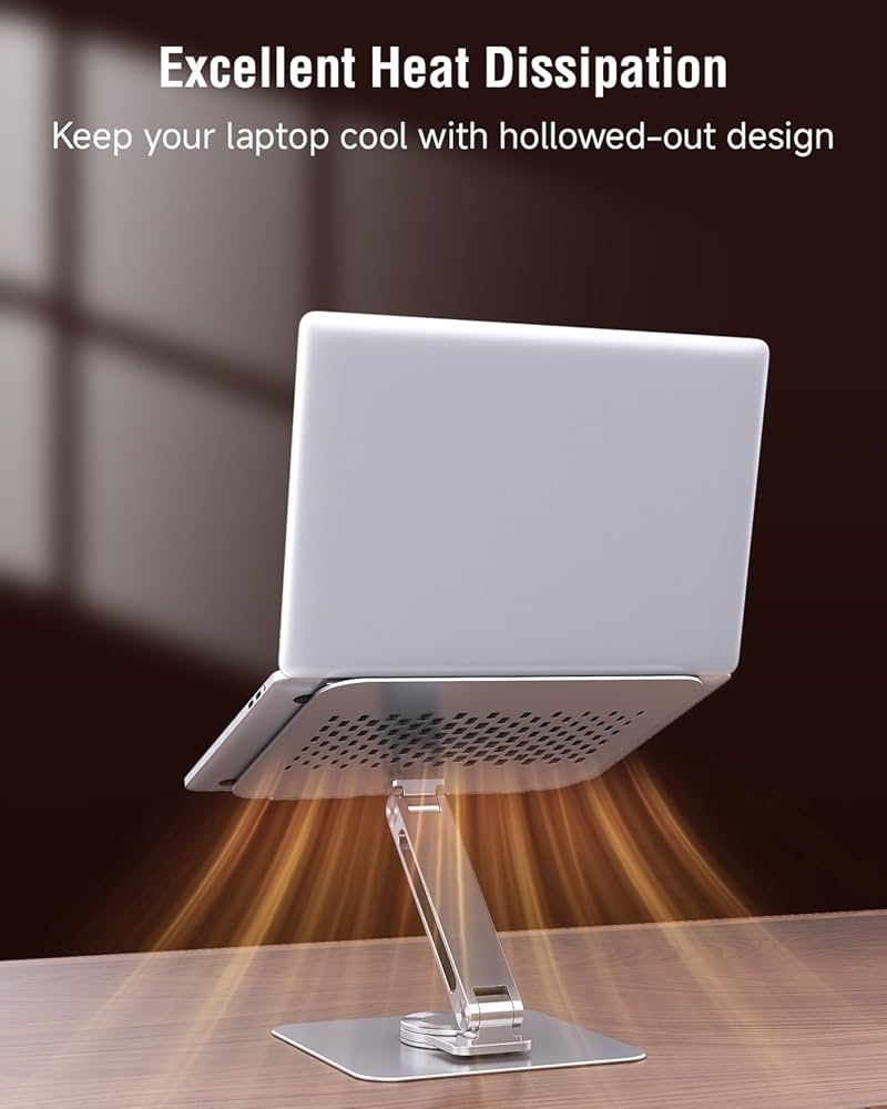 Adjustable Laptop Stand for Desk, 360° Rotating Base Portable Laptop Stand, Aluminum Alloy Foldable Computer Printer Riser Holder for Office Home Fits MacBook Air Pro, HP (10-17.3”) – Silver