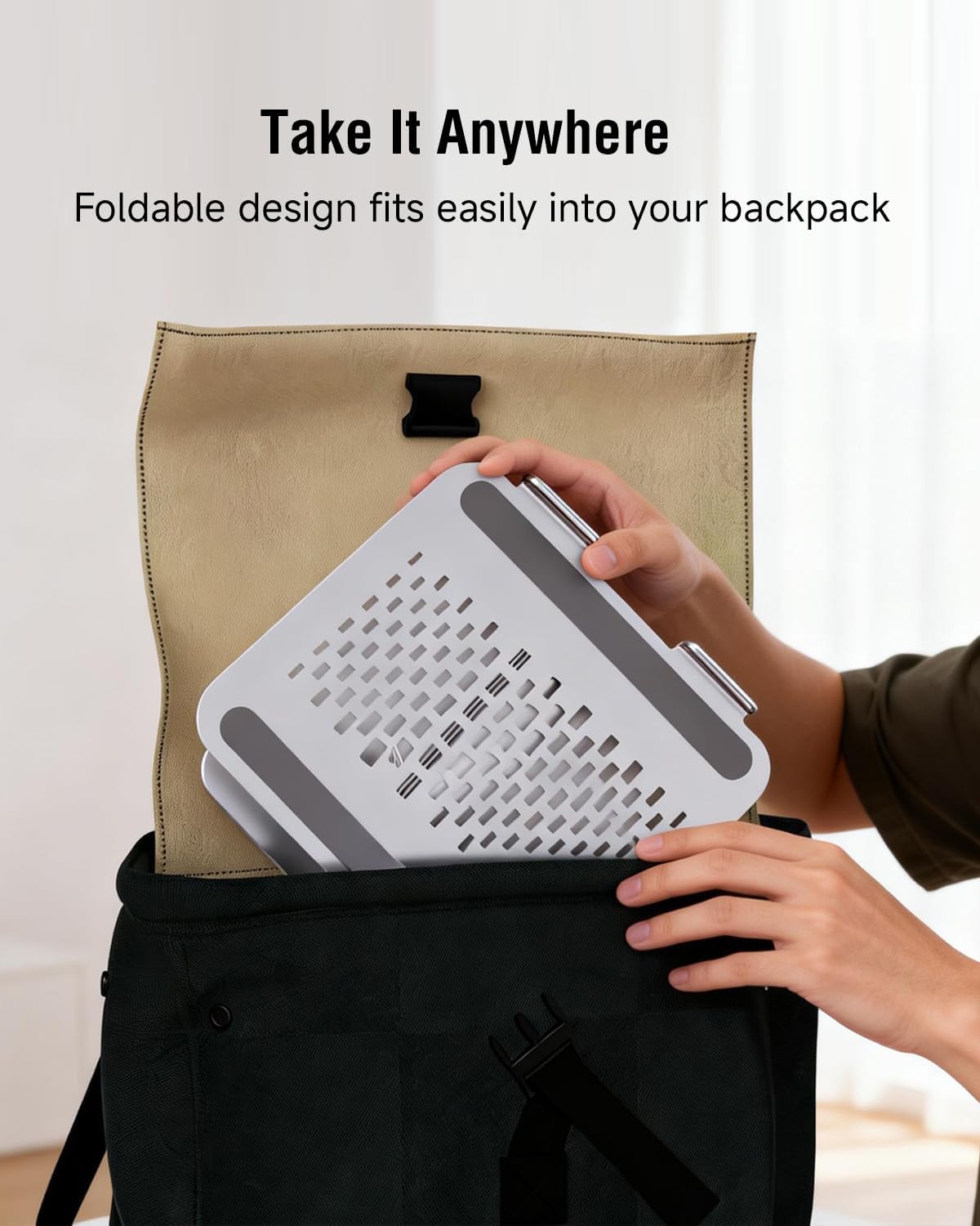 Adjustable Laptop Stand for Desk, 360° Rotating Base Portable Laptop Stand, Aluminum Alloy Foldable Computer Printer Riser Holder for Office Home Fits MacBook Air Pro, HP (10-17.3”) – Silver