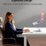 Adjustable Laptop Stand for Desk, 360° Rotating Base Portable Laptop Stand, Aluminum Alloy Foldable Computer Printer Riser Holder for Office Home Fits MacBook Air Pro, HP (10-17.3”) – Silver