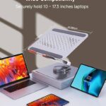 Adjustable Laptop Stand for Desk, 360° Rotating Base Portable Laptop Stand, Aluminum Alloy Foldable Computer Printer Riser Holder for Office Home Fits MacBook Air Pro, HP (10-17.3”) – Silver