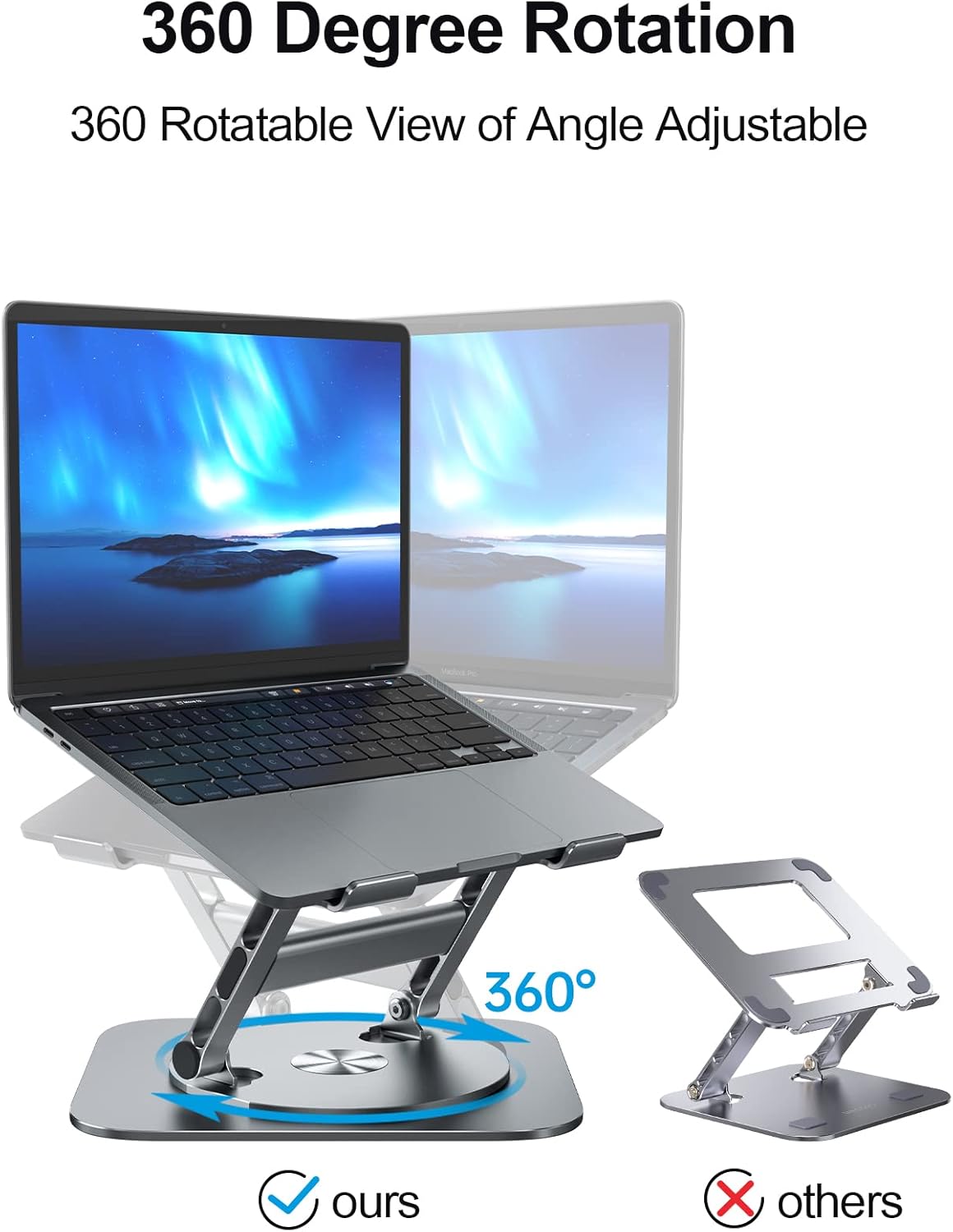 MCHOSE Laptop Stand, 360 Swivel Aluminum Computer Stand Ergonomic Laptop Riser Notebook Holder Compatible with 17 inch MacBook Air Pro, Dell XPS, HP, Lenovo More Laptops,Grey