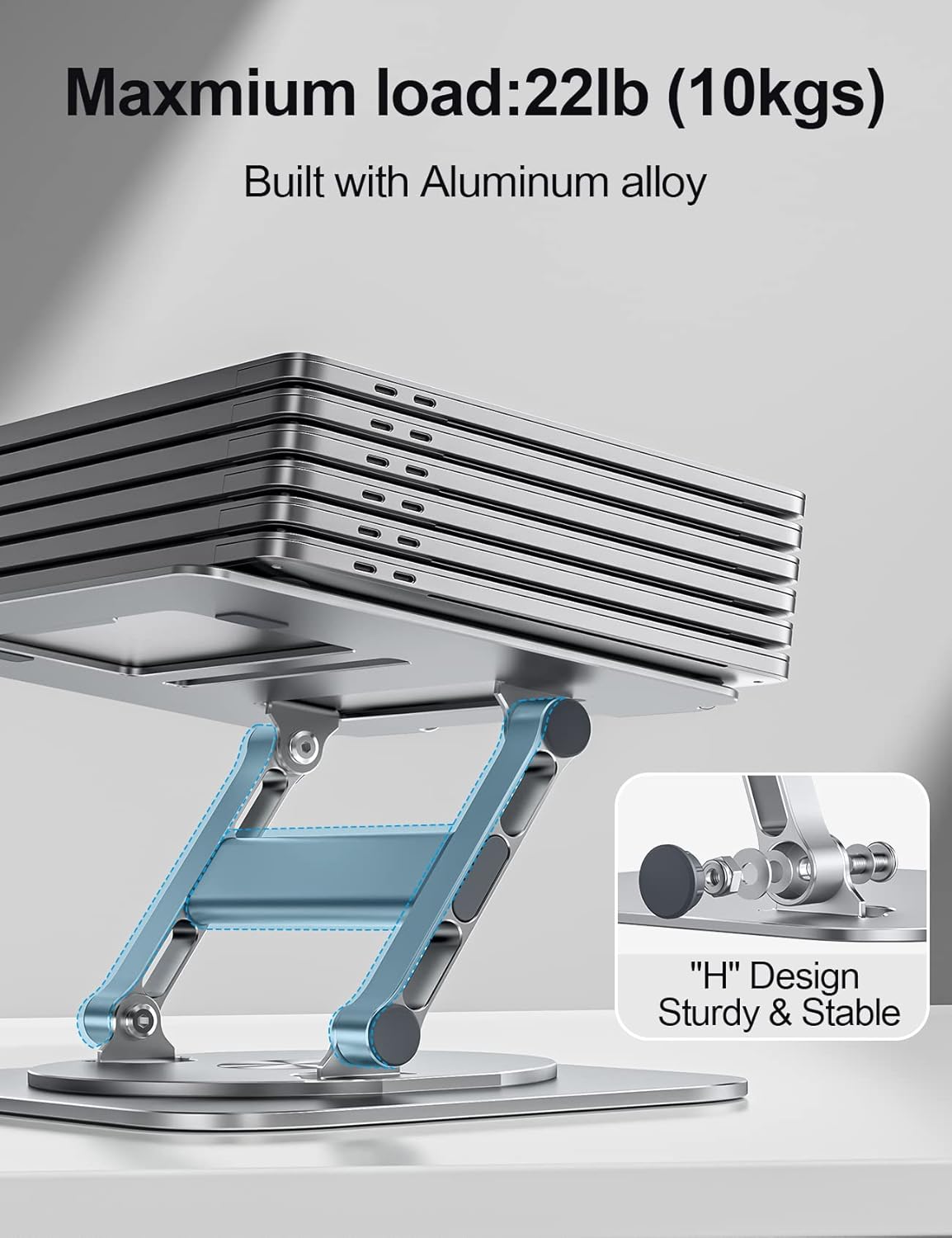 MCHOSE Laptop Stand, 360 Swivel Aluminum Computer Stand Ergonomic Laptop Riser Notebook Holder Compatible with 17 inch MacBook Air Pro, Dell XPS, HP, Lenovo More Laptops,Grey