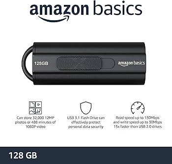 Amazon Basics 128 GB Ultra Fast USB 3.1 Flash Drive, Black