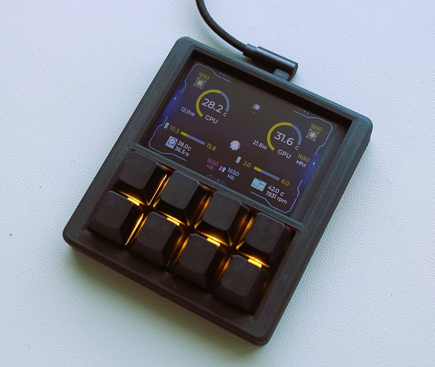 Mechanical Macropad with 3.5″ TFT Screen, 8 Programmable Keys, ESP32 Powered Custom Keyboard, Driver-Free HID for Streamers & Designers, Open Source 3D Printed Case