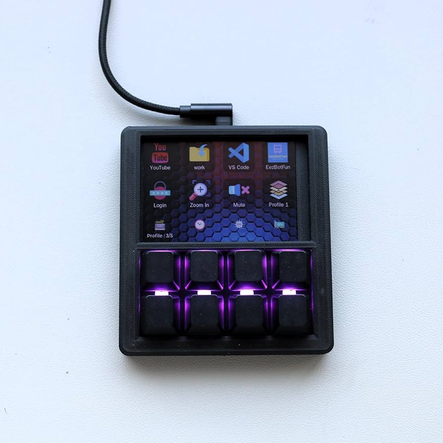 Mechanical Macropad with 3.5″ TFT Screen, 8 Programmable Keys, ESP32 Powered Custom Keyboard, Driver-Free HID for Streamers & Designers, Open Source 3D Printed Case