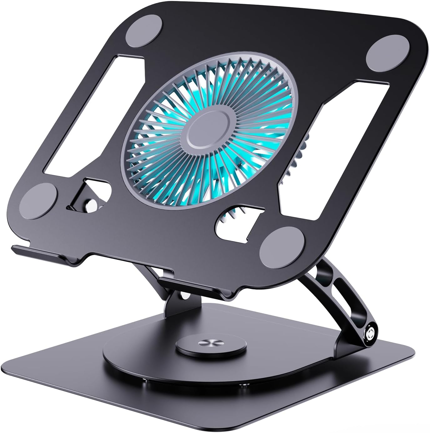 SHUWEI Laptop Cooling Stand with 3 Speed Fan, Adjustable Height & Angle, 360 Rotation Base, Carbon Steel Framework, Ultra-Quiet & Super Sturdy for up to 16”Laptop – Black