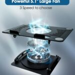 SHUWEI Laptop Cooling Stand with 3 Speed Fan, Adjustable Height & Angle, 360 Rotation Base, Carbon Steel Framework, Ultra-Quiet & Super Sturdy for up to 16”Laptop – Black