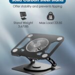 SHUWEI Laptop Cooling Stand with 3 Speed Fan, Adjustable Height & Angle, 360 Rotation Base, Carbon Steel Framework, Ultra-Quiet & Super Sturdy for up to 16”Laptop – Black