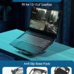 SHUWEI Laptop Cooling Stand with 3 Speed Fan, Adjustable Height & Angle, 360 Rotation Base, Carbon Steel Framework, Ultra-Quiet & Super Sturdy for up to 16”Laptop – Black