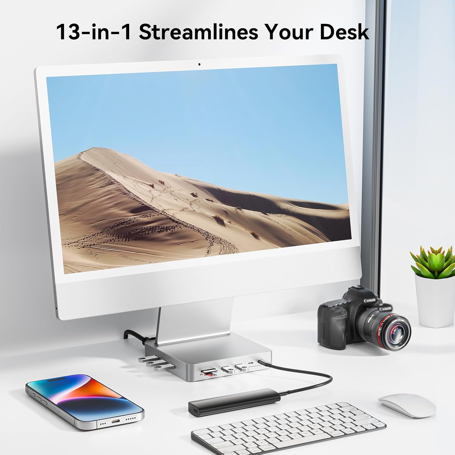 13-Port USB C Hub for iMac 24 inch 2021/2023/2024, iMac Accessories for iMac M1/M3/M4, iMac USB Hub with 5 USB-A & 2 USB-C 3.0 Ports, 4K@60Hz HDMI, 1Gbps Ethernet, SD/TF, M.2 NVME SSD (Not Included)