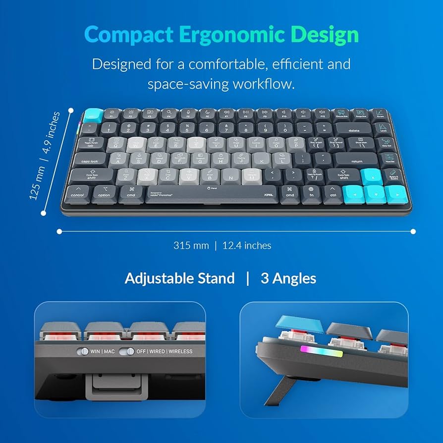 JCPAL Adobe Photoshop Keyboard • Dash Wireless Shortcut Keyboard for Mac and PC • Shortcut Hotkeys, Color-Coded Key Guide, Fully Customizable, Compact Low-Profile Design